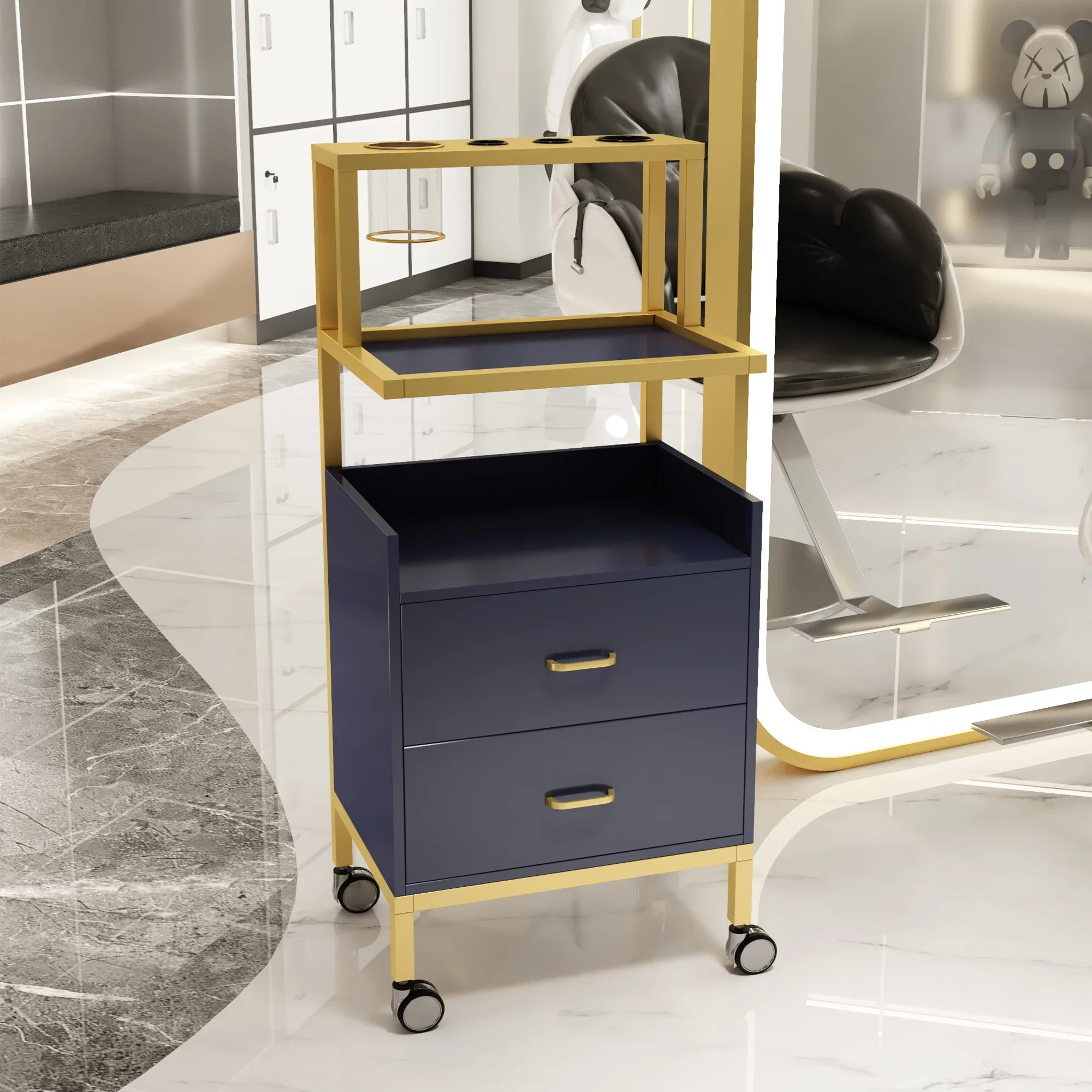 Carrello Reception Barber ถาดเสริมความงามอุปกรณ์เสริมล้อรถเข็นทำความสะอาดเฟอร์นิเจอร์มืออาชีพ