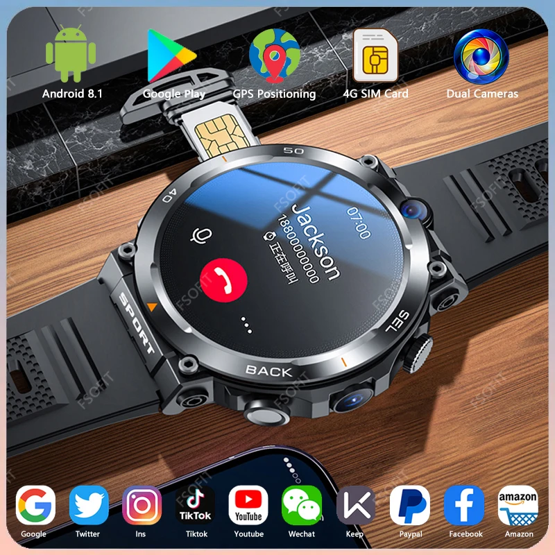Reloj inteligente con tarjeta SIM de red 4G de 1,39 pulgadas, cámara Dual, GPS, Wifi, NFC, resistente, 64G-ROM, Google Play, IP67, Android, hombres y mujeres