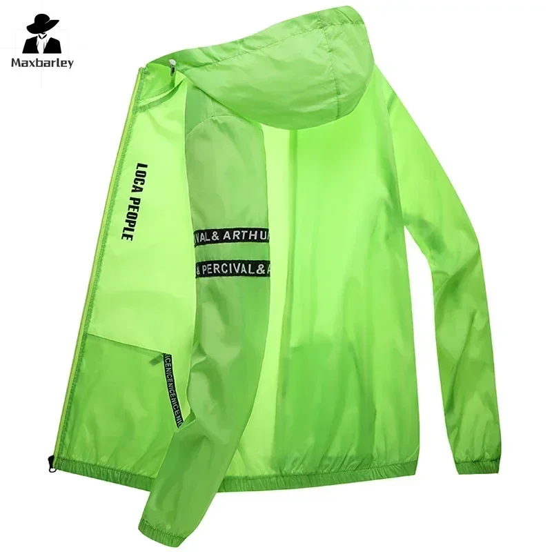 Sommer Sonnenschutz Kleidung männer Casual Wasserdicht Schnell trocknend Fahrrad Mit Kapuze Jacke Plus Größe Wandern Dünne Haut windjacke