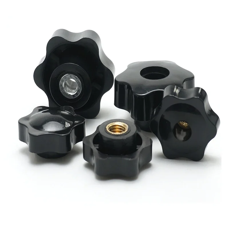 5pcs M4 M5 M6 M8 M10 M12 Plum Hand Tighten Nuts Handle Thread Mechanical Black Thumb Nuts Clamping Knob Manual Nuts