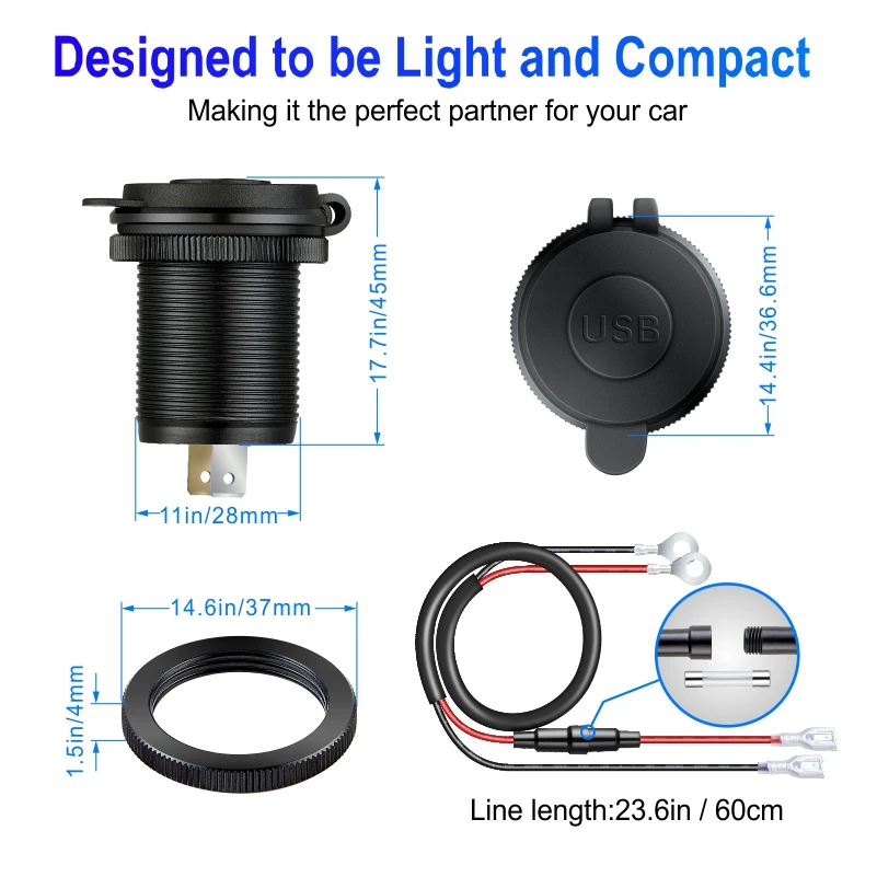 Toma de cargador usb tipo c para coche, 12/24V, tres puertos, USB-C PD y Dual QC 3,0 para coche, motocicleta, barco, RV