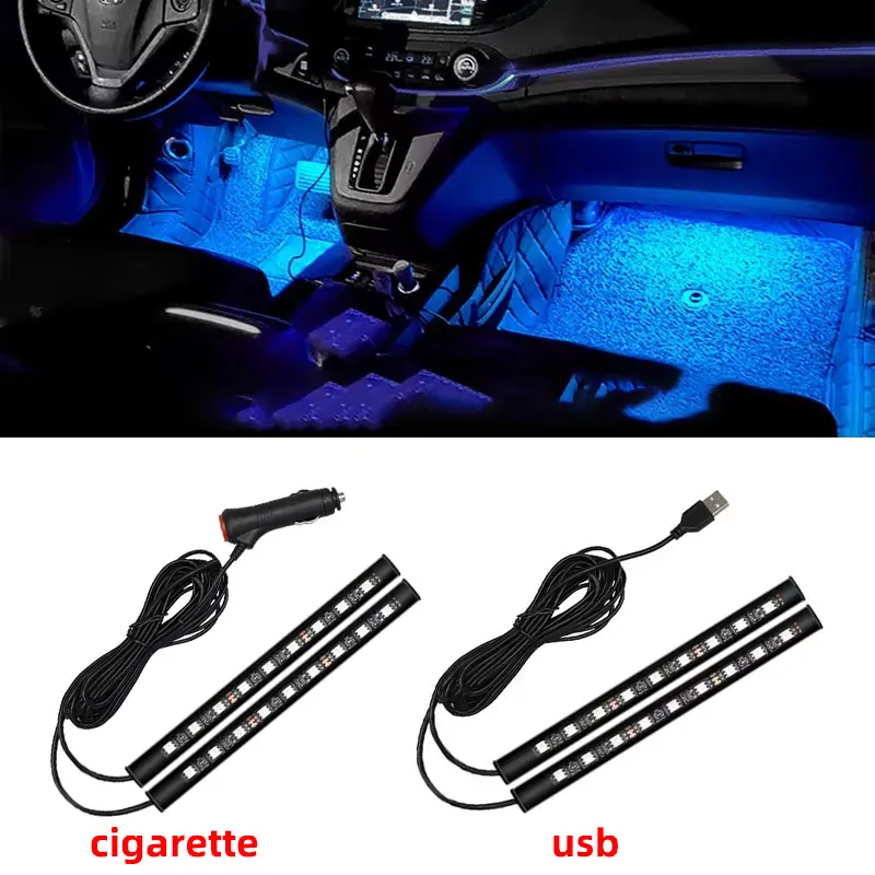 2 em 1 led luz de néon do carro pé luz led decoração interior backlight isqueiro usb atmosfera lâmpada acessórios do veículo