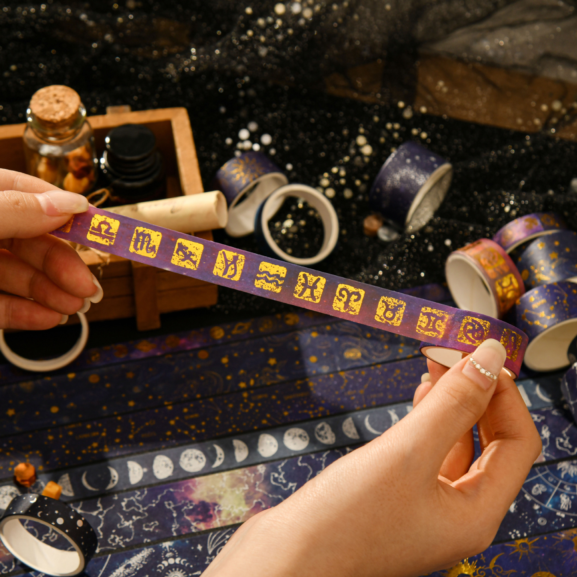 20 ม้วน Vast Universe Washi เทป Galaxy Star Moon Gold Silver Stamping กาวเทปกาวสติ๊กเกอร์ตกแต่ง A7603