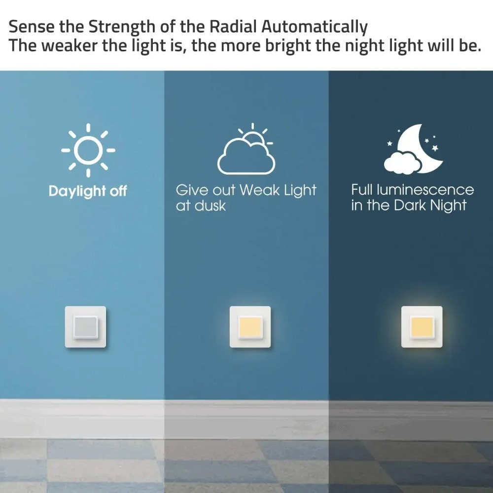 Melery Auto 0,3 W LED luz nocturna enchufe del Reino Unido blanco cálido/día atardecer hasta amanecer Sensor de luz diurna diseño inteligente de ahorro de energía Oficina en casa
