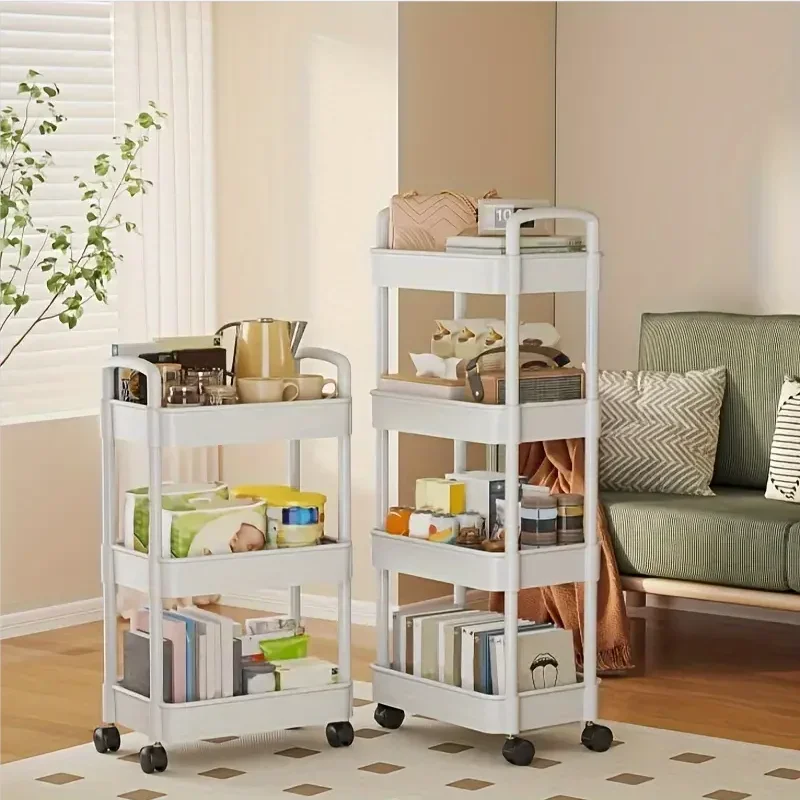 Carrello portaoggetti in plastica con ruote a 3 strati da 1 PC con braccioli - Organizzatore multipiano salvaspazio, finitura opaca