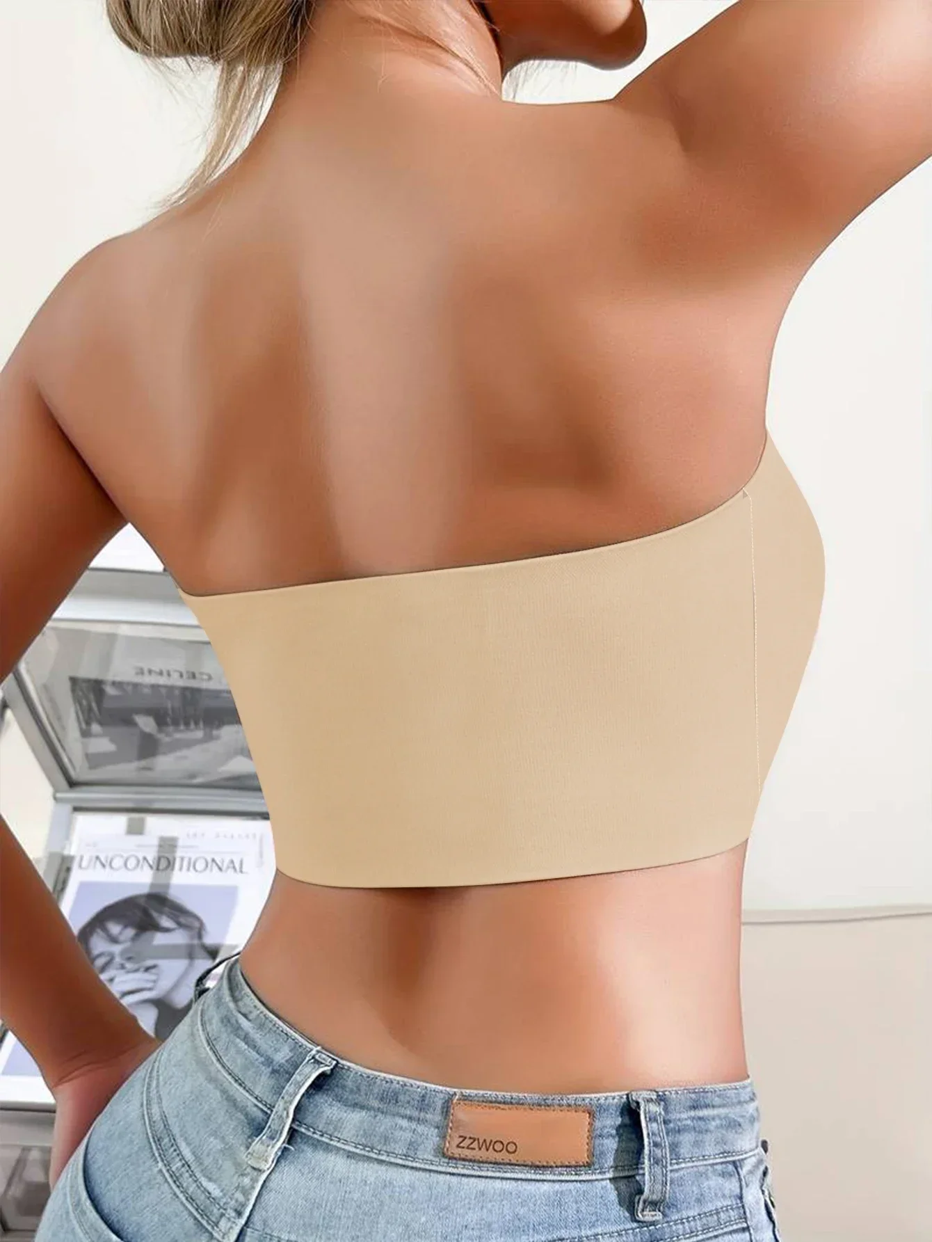 Sujetador sin tirantes para mujer, sin relleno, sin costuras, con botón frontal, ropa interior cómoda y suave