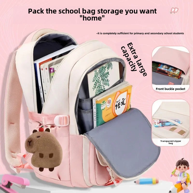 Capybara-Tasche, brauner Wirbelsäulenschutz, College-Rucksack, Cartoon-Animation, große Kapazität, Umhängetasche, Teenager, Kinder, Rucksack