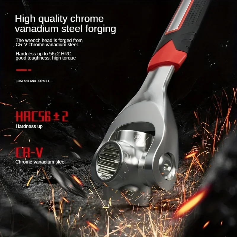 360 °   Chave de extremidade dupla de rotação, chave de ferramenta multiuso 52 em 1, chave de soquete de torque de 8-19mm, chave de soquete de 12 dentes