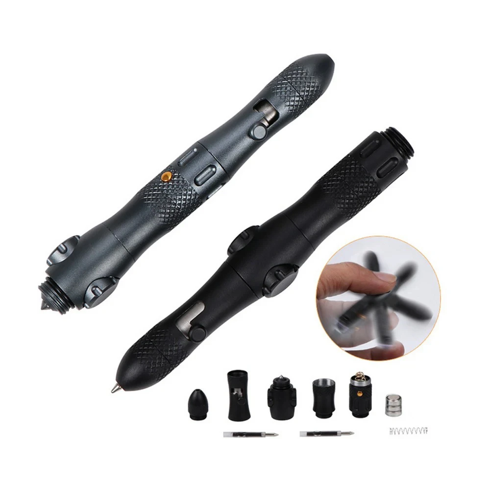 Multi-function Spinner Self Defense Tactical Pen Flashlight Emergency Glass Breaker Outdoor Survival EDC Tools Drop Ship