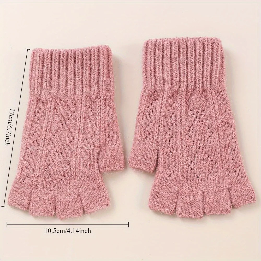 Mink ขนแกะนุ่มฤดูหนาว Half Finger ถุงมือผู้หญิงหรูหราสีขาว Plush ถัก Fingerless ถุงมือนาฬิกาข้อมือ Mittens การเขียน