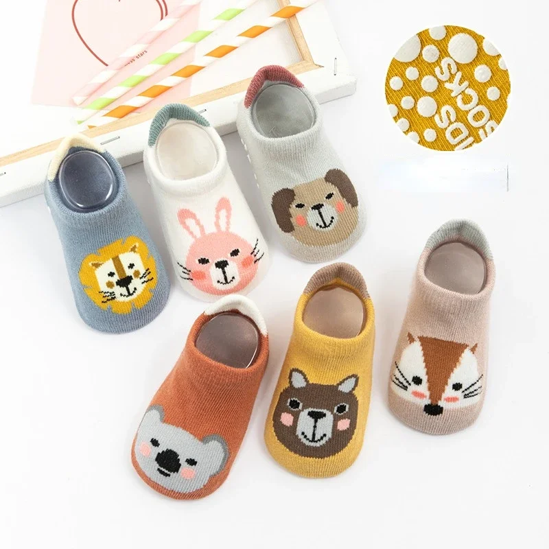 ฤดูหนาวฤดูใบไม้ผลิ Anti SLIP ถุงเท้าเด็กน่ารักการ์ตูนสัตว์พิมพ์เด็กวัยหัดเดินเด็กถุงเท้ายาง Soles เด็กทารกสาวถุงเท้า