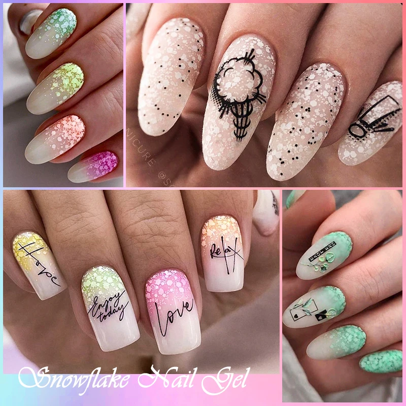 7ml เกล็ดหิมะเจลเล็บ UV LED กึ่งถาวร Milky สีขาวสีชมพู Glitter Snow Sequins เจลเล็บ Art Design เคลือบเงาเล็บ