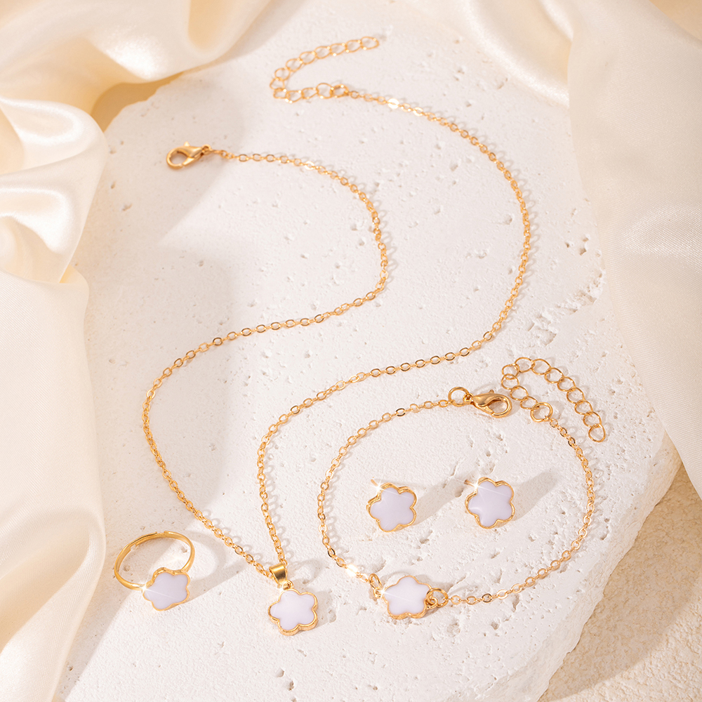 5 pçs/set aço inoxidável sorte cinco pétalas flor conjunto de jóias pulseira colar brincos conjunto de jóias, perfeito para dar presentes