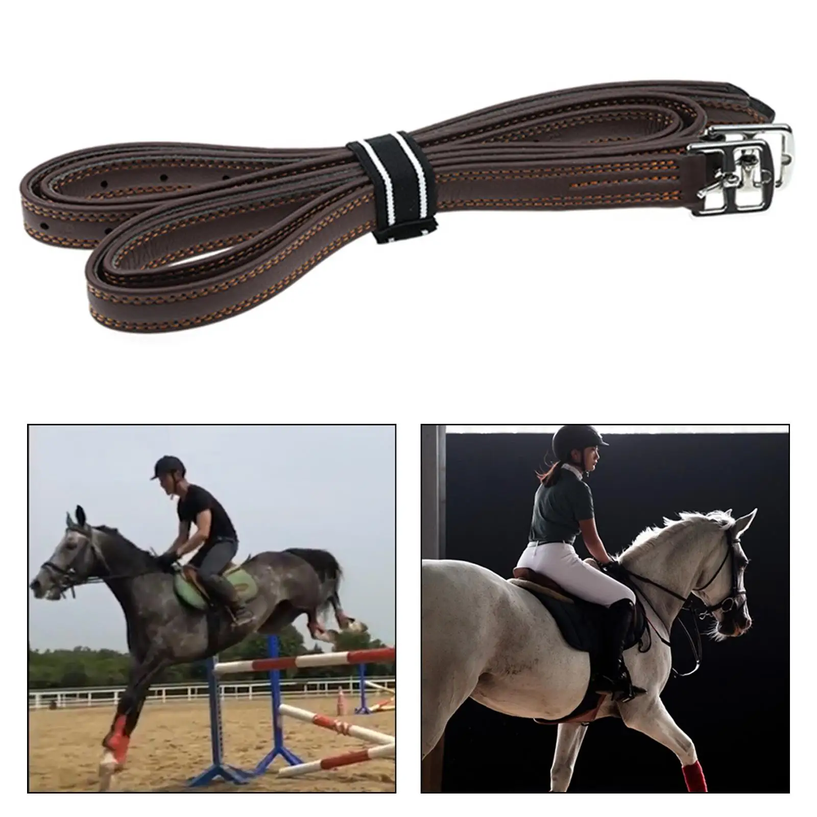 2 pezzi in pelle con staffa inglese con fibbie in acciaio inossidabile, attrezzatura per equitazione con stabilità di lunghezza 1,35 m, attrezzatura equestre