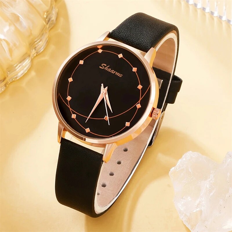 Relógio de cinto de couro casual feminino, relógios para senhoras, Starry Sky Dial, relógios de quartzo, relógio de vestido, moda, 5 peças