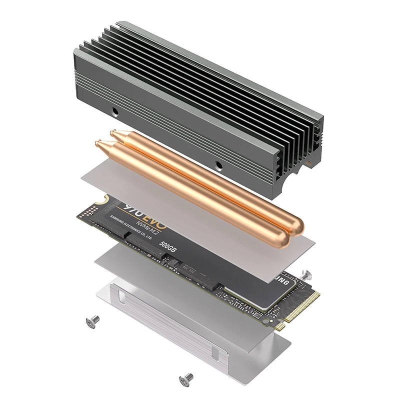 TEUCER M.2 NVMe 2280 SSD koellichaam dubbele koperen buis hoog rendement radiator met dubbelzijdige SSD thermische pad