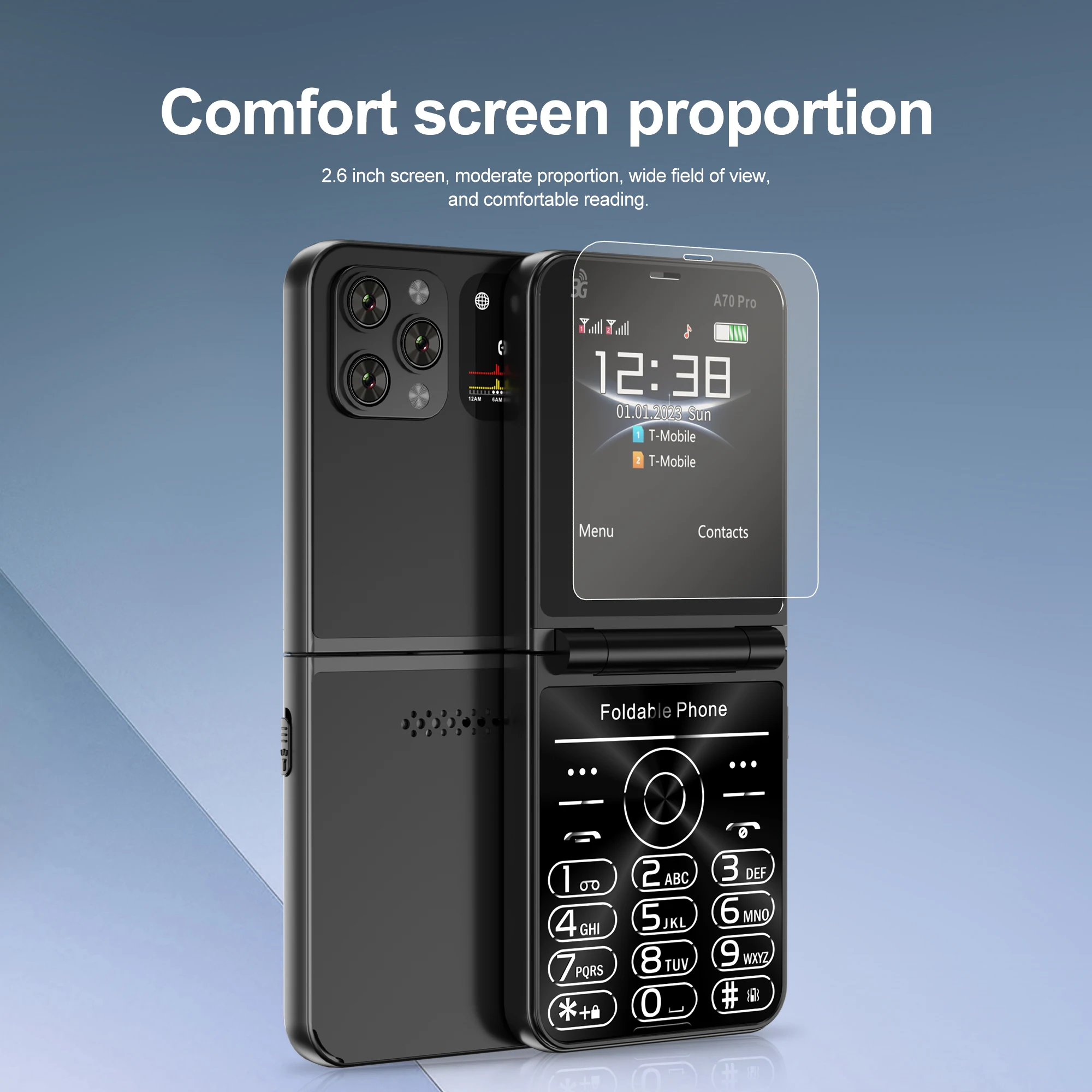 SERVO A70 Pro 3G Netwerk Opvouwbare telefoon Snelheidsknop Oproepopname FM-radio Zaklamp Sleutel 2,6 "Scherm Flip-telefoons 2 SIM Stand-by