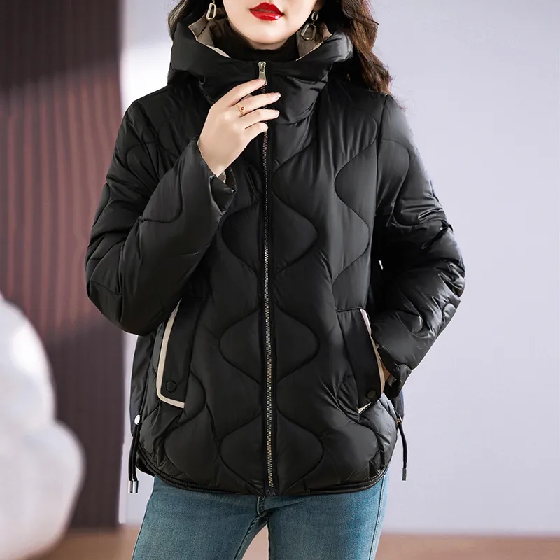 Chaqueta acolchada de algodón con capucha para mujer, abrigo grueso y cálido, Parkas coreanas, prendas de vestir de alta calidad, invierno, novedad de 2024
