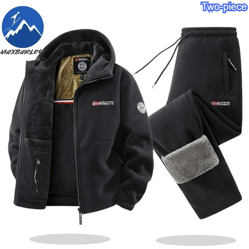 Maxbarley Winter Herren Trainingsanzug 2025 Hochwertige dicke Fleecejacke + Hose 2-teiliges Set Casual Ski Laufen Sportbekleidung Schneeset