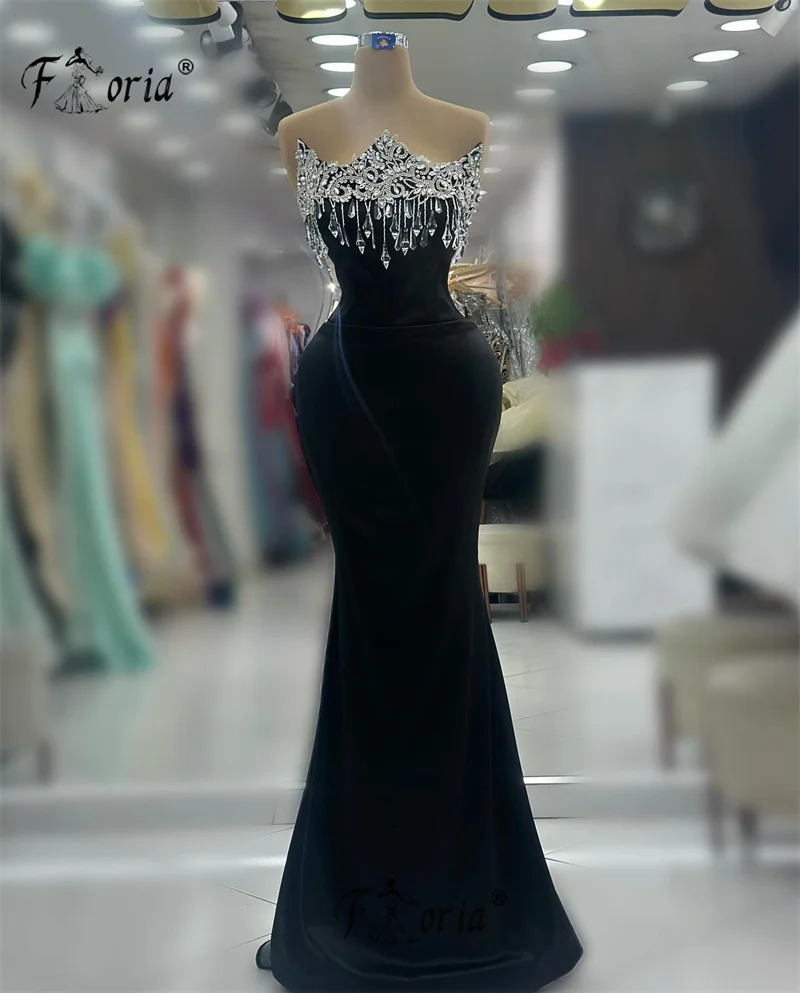 Elegante Vrouw Zwarte Zeemeermin Avondjurk Met Zilveren Kristallen Kwastje Sexy Kralen Formele Gelegenheid Jurken Prom Jurk Vestidos Gala