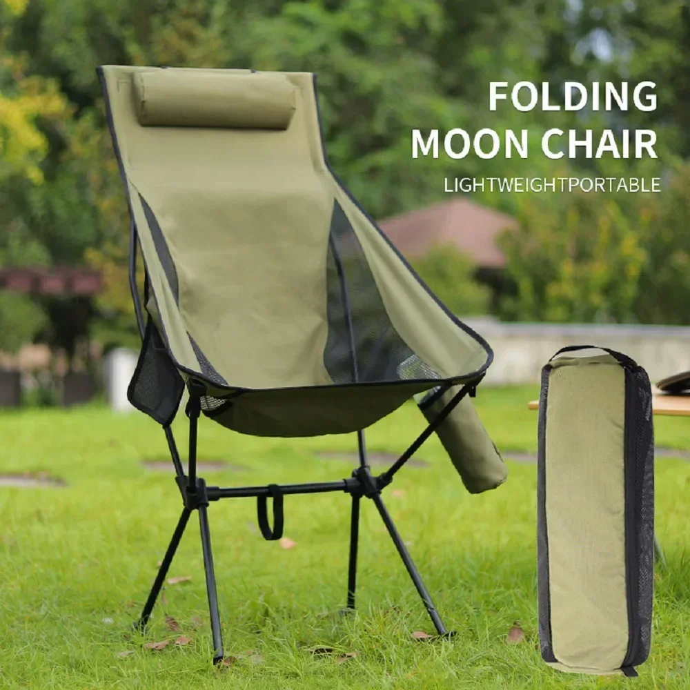 Draagbare opvouwbare campingstoel met hoofdsteun Lichtgewicht toeristische stoelen Aluminium visstoel Tuinmeubilair