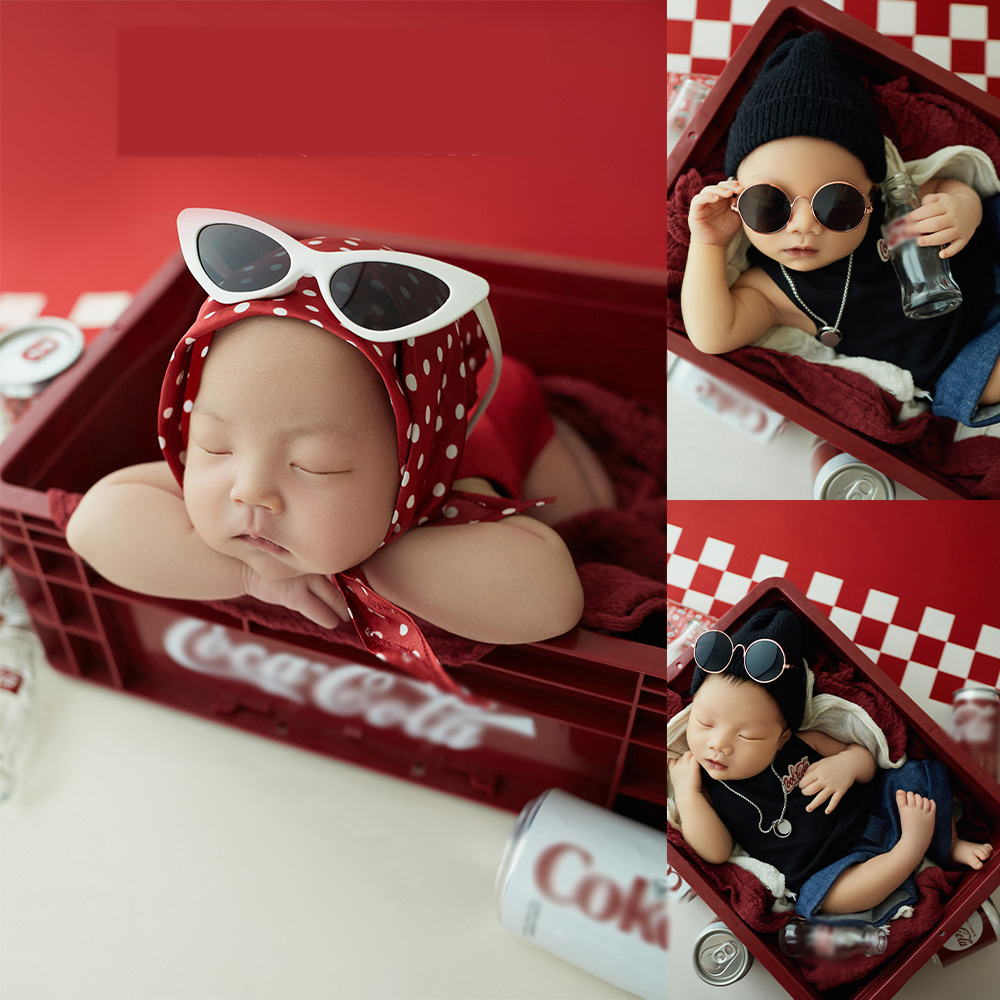 Trajes de fotografía recién nacido para bebé, monos para niñas, gafas de sol, botella de coque, juego temático para sesión de fotos en estudio, accesorios para fotos