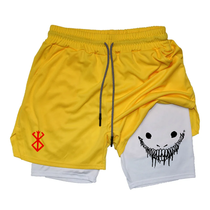 ポケット付きメンズ速乾性フィットネスランニングショーツ、ジムスポーツウェア、ストレッチ、2 in 1、夏、M-XXXL