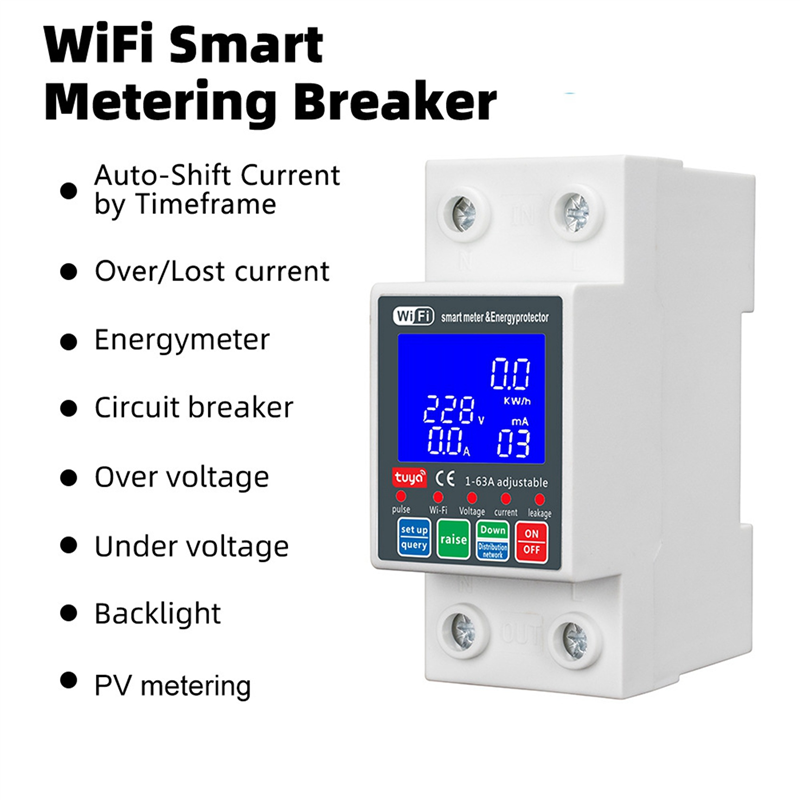 ABSY 2X NEW WTDZW-63A/N Smart PV Circuit Breaker Tuya 220V Voltage Current Leakage Protection Mcb Automatic Switch 63A Wifi