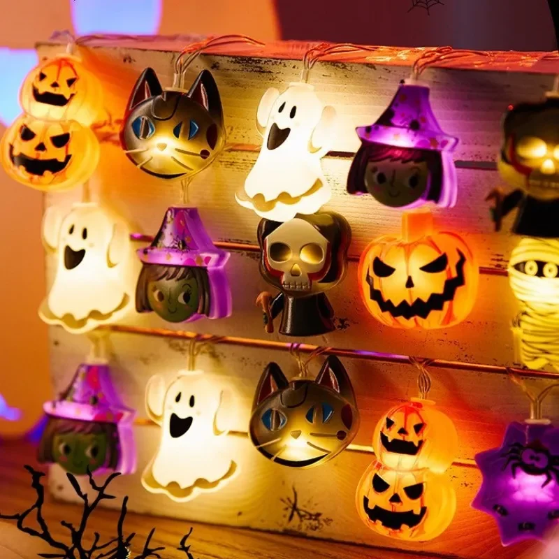 2024 ปาร์ตี้ฮาโลวีนไฟ LED String Ghost ฟักทองแมว Spider Web Decor Night Light ฮาโลวีนตกแต่งกลางแจ้งในร่ม Props