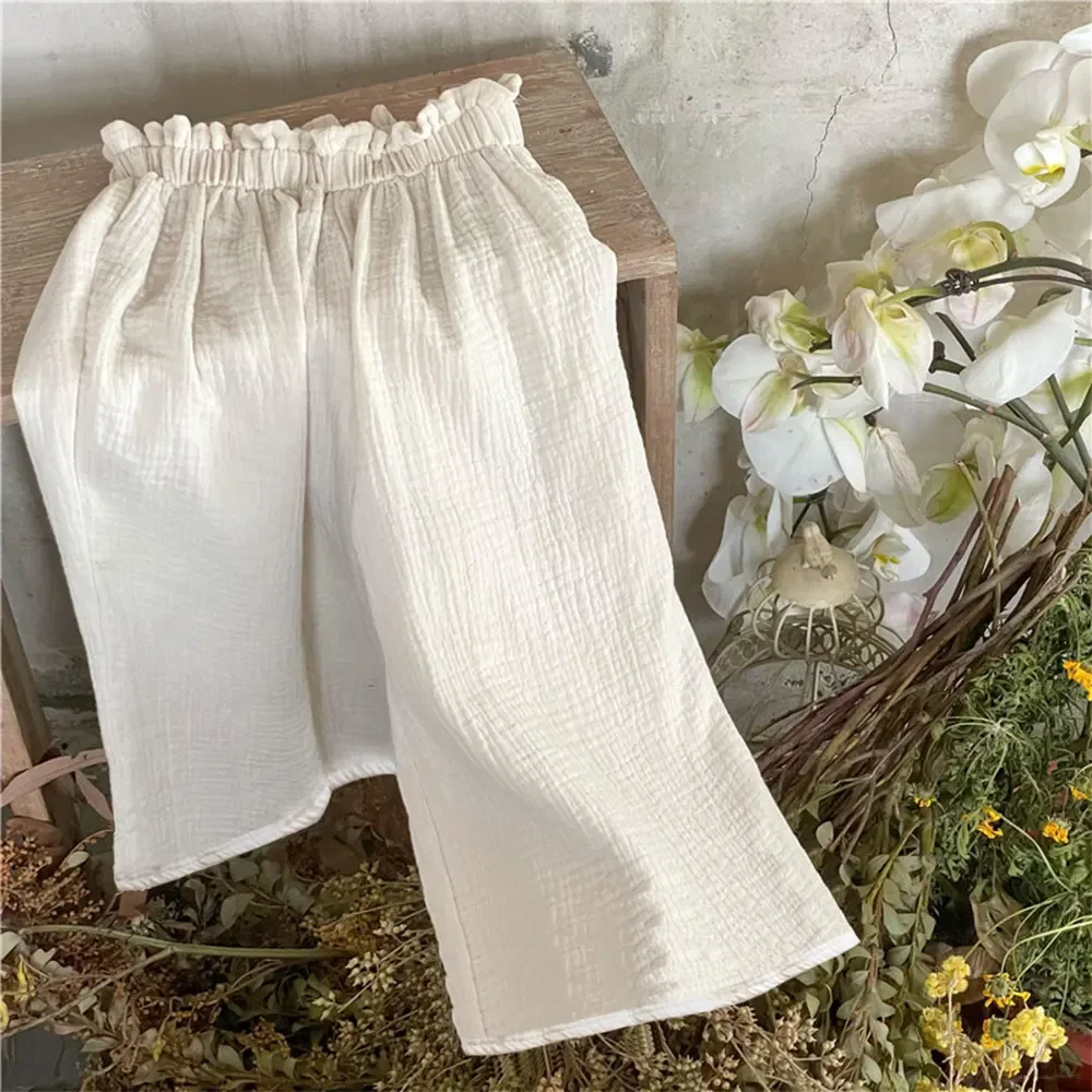 Conjunto de ropa de algodón para niños, camiseta sin mangas con tirantes, pantalones de pierna ancha, trajes de verano para niñas coreanas