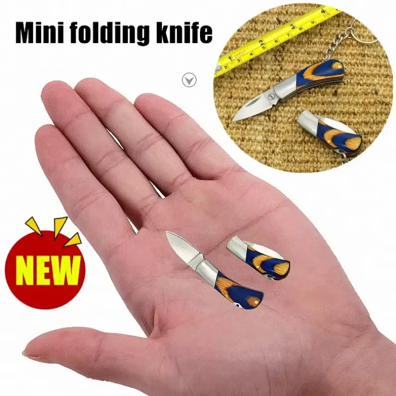 Coltello tascabile da campeggio EDC Coltello pieghevole con manico in legno, mini coltello portachiavi, coltello in acciaio inossidabile, perfetto per la pesca all'aperto