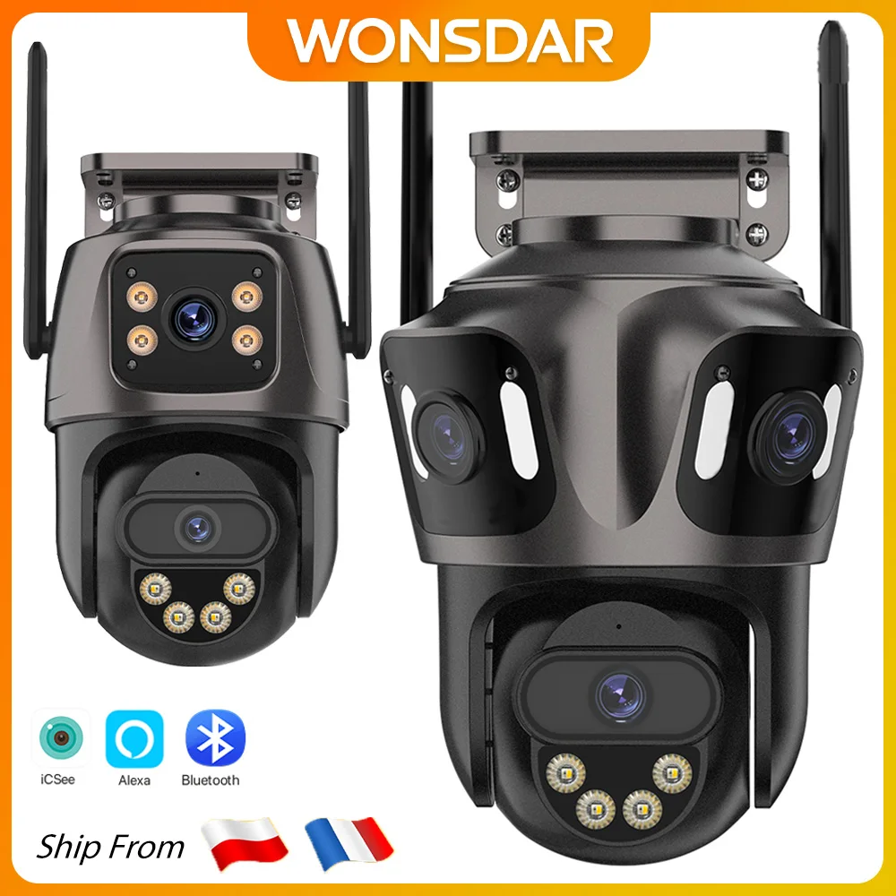 6K HD Outdoor Wifi PTZ Kamera Drei Objektiv 4K Dual Screen IP Kamera Auto Tracking Farbe Nacht video Überwachung CCTV P2P iCsee