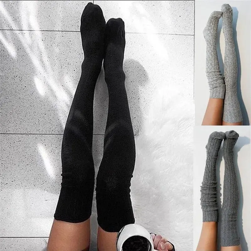 1 par de meias de malha acima do joelho quentes e elegantes para mulheres – estoques altos de inverno térmico formal com material espesso