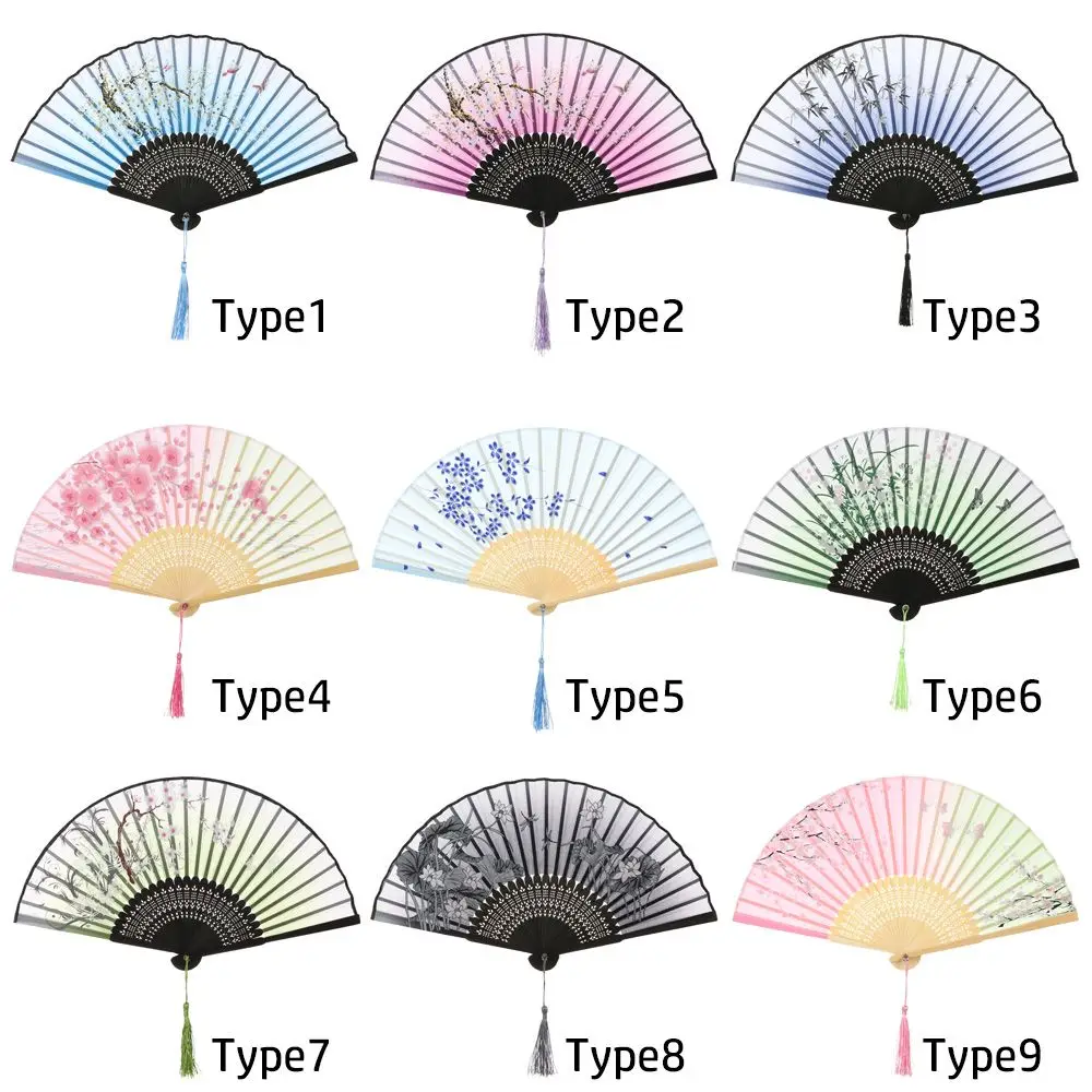 Retro Flower Pattern Home Decoration Elegent Bamboo Folding Fan Chinese Style Painting Handheld Fan Dance Performance Props
