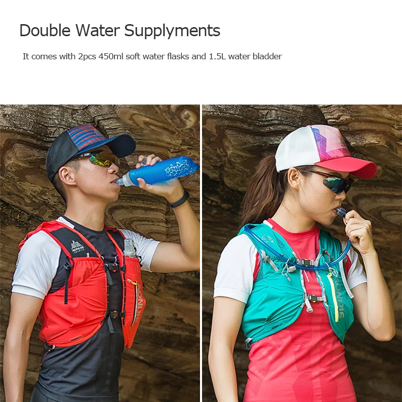 AONIJIE C962 ผิวขั้นสูง 12L Hydration กระเป๋าเป้สะพายหลังกระเป๋าเสื้อกั๊กน้ํากระเพาะปัสสาวะขวดสําหรับเดินป่า Trail Running Marathon Race