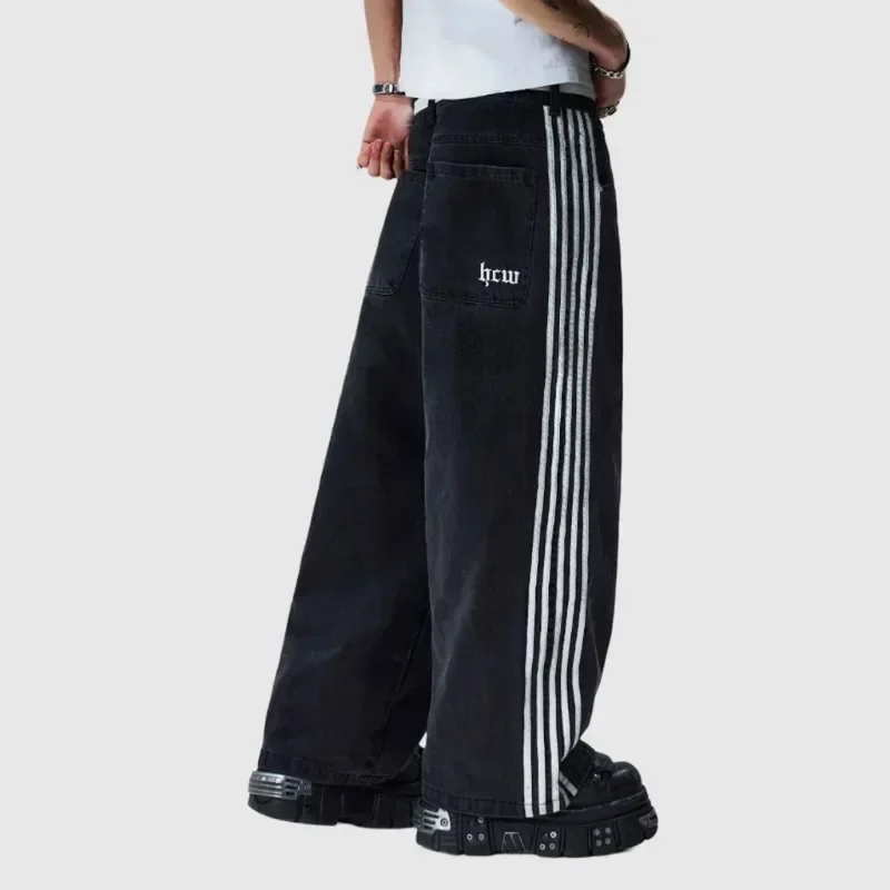 Nuevos pantalones vaqueros Y2K holgados de alta calidad bordados a rayas pantalones de chándal Harajuku ropa informal estilo Hip Hop pantalones vaqueros de pierna ancha informales Aura