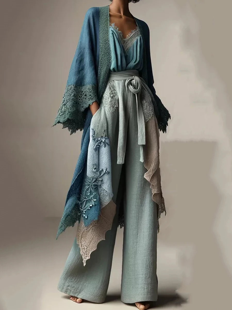 Modische Damenhose, hohe Taille, einfarbig, Patchwork, bedeckter Gürtel, Dekoration, lässig, lockere Damenhose mit weitem Bein