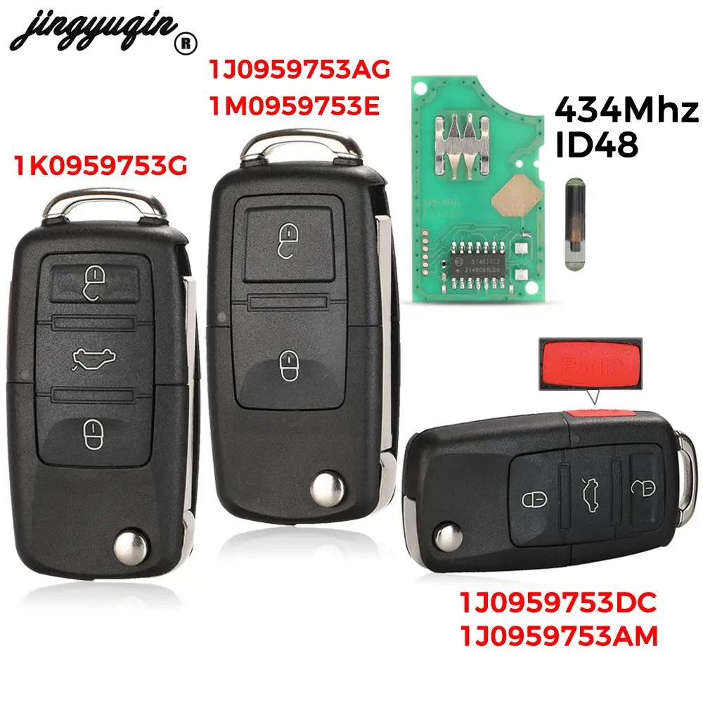 Jingyuqin 2/3/4 Tasten 315/434 MHz Klapp Auto Fernbedienung Schlüssel id48 Für VW SEAT Altea Ibiza Leon Toledo T5 1J 0959753 AG 1K 0959753 G