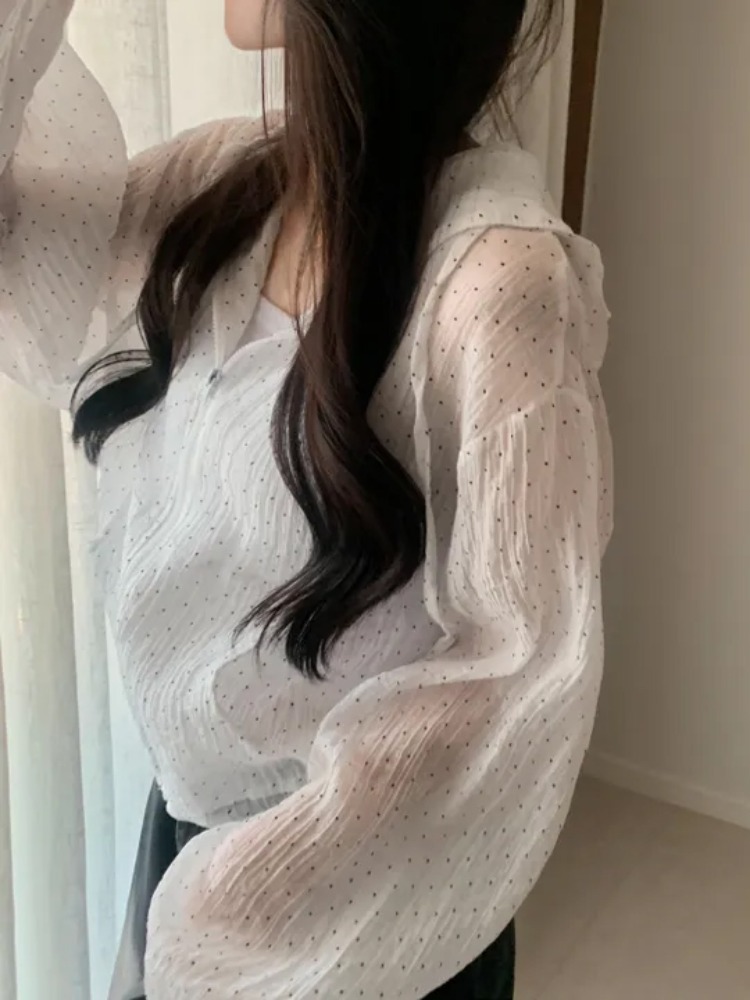 Cseta Fena de Verão Nova Estilo Versátil com Capuz e Proteção Solar Anti-Envelhecimento com Estampa de Poá