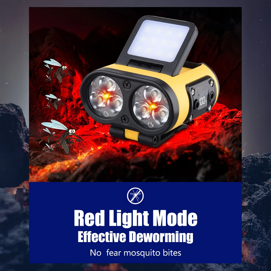 Linterna frontal LED con Sensor inteligente, linterna recargable de TPYE-C con pantalla de potencia, para montar, pescar, acampar y exteriores
