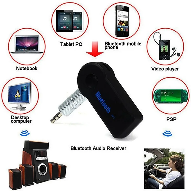Adaptateur récepteur Bluetooth 5.0 sans fil 2 en 1, prise jack 3.5mm pour musique de voiture, audio, récepteur de téléphone, sauna, mains libres, m.com x A2dp