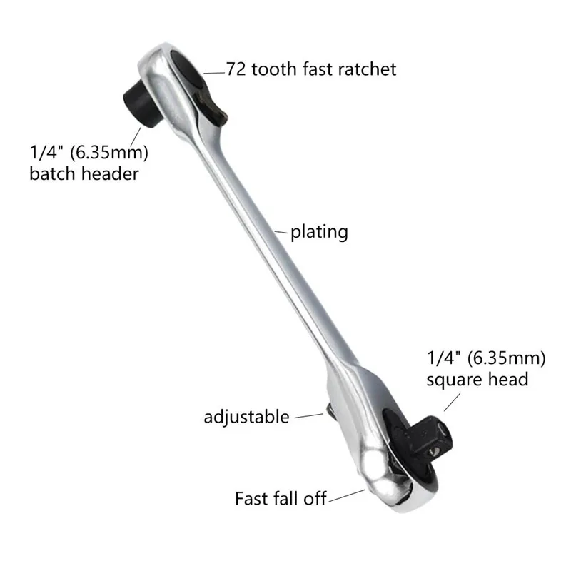 1/4 inch 2 In 1 Dual Head Quick Socket Portable Wrench Rob 72 Teeth Mini Hex Bit Double Ended Screwdriver Spanner Tool