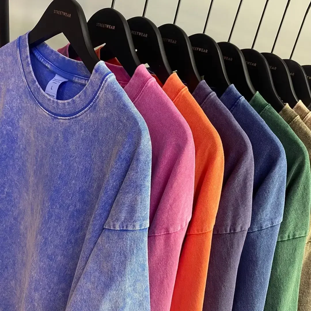 Camiseta de manga corta de Color sólido para hombre y mujer, estilo americano Retro, peso pesado, ropa de gran tamaño lavada de moda urbana de verano