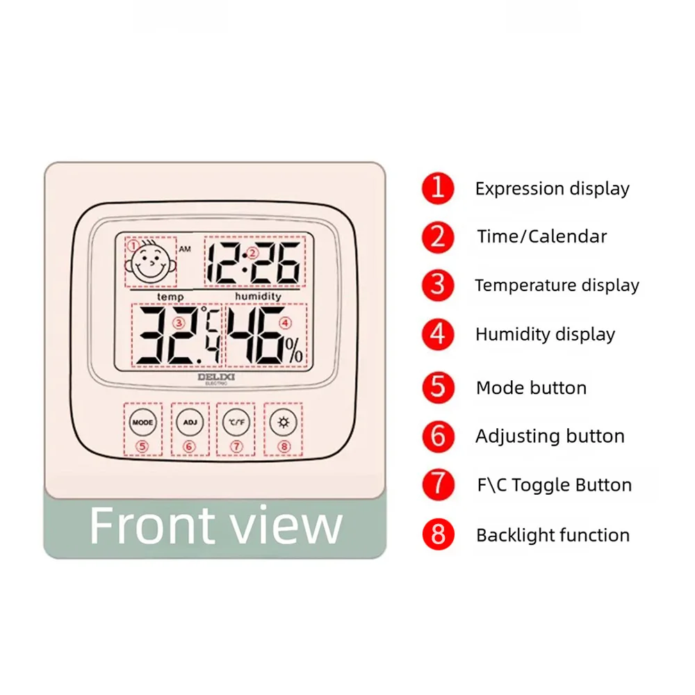 Misuratore di temperatura e umidità per la cameretta dei bambini per uso domestico, misuratore ad alta precisione con schermo digitale LCD retroilluminato a parete o in piedi