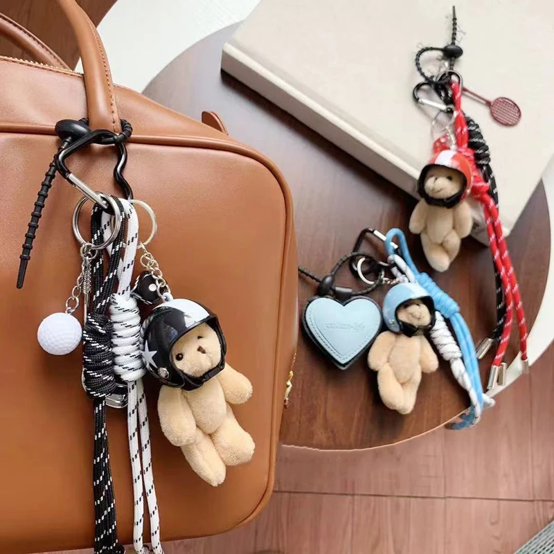 귀여운 헬멧 곰 가방 펜던트 짠 로프 심장 전화 열쇠 고리 DIY 가방 액세서리