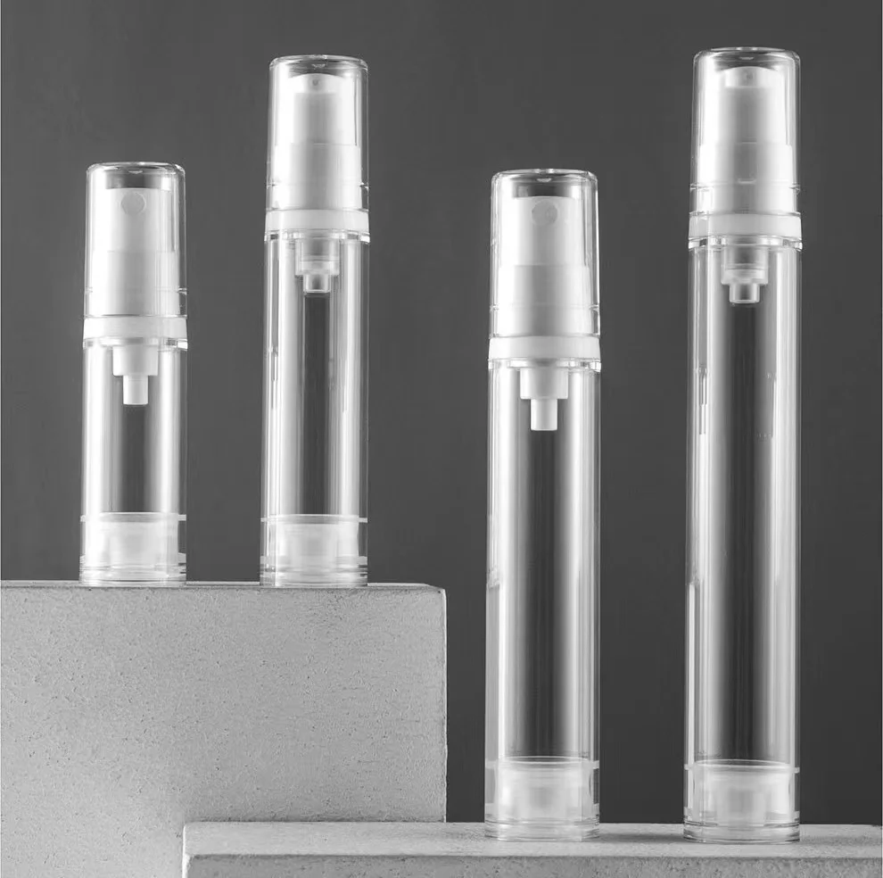 Botellas de loción al vacío de plástico vacías, 5 uds., 5/10/15ML, bomba sin aire, contenedores de prensa, cosméticos, cuidado de la piel, dispensador de Spray de viaje