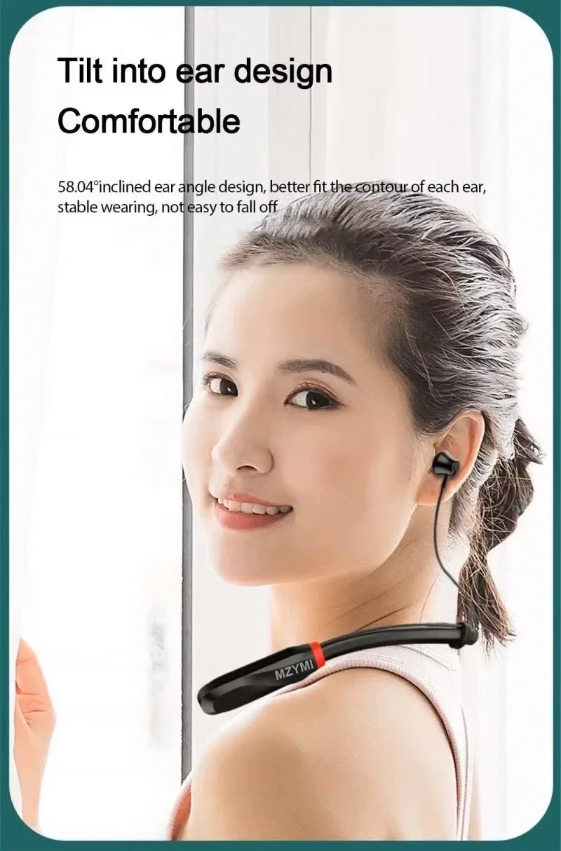 MZYMI auriculares inalámbricos 200 horas de reproducción banda para el cuello auriculares Bluetooth 5,1 auriculares con micrófono auriculares estéreo 9D