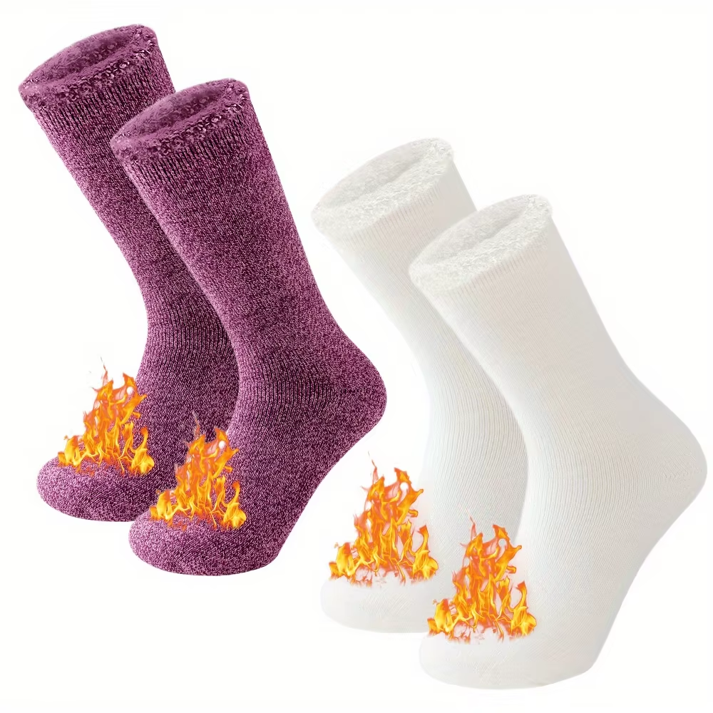 Paquete de 2 pares de calcetines térmicos de invierno para hombres y mujeres, calcetines aislados para clima frío, calcetines térmicos gruesos para senderismo al aire libre, esquí, nieve cálida