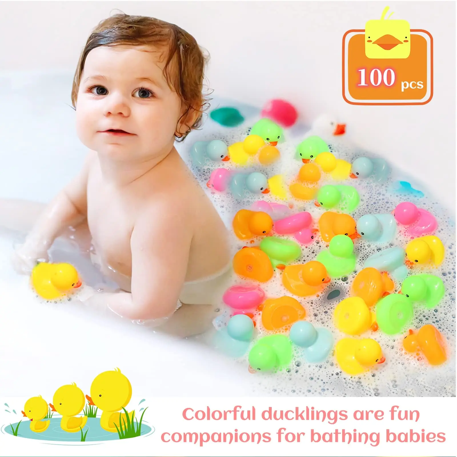 30/60/90pc Multicolor Mini Rubber Duck Bath Toy ,Squeak and Float Colored Small Ducks in Bulk Baby Sower Ducks ,Birthday Gifts