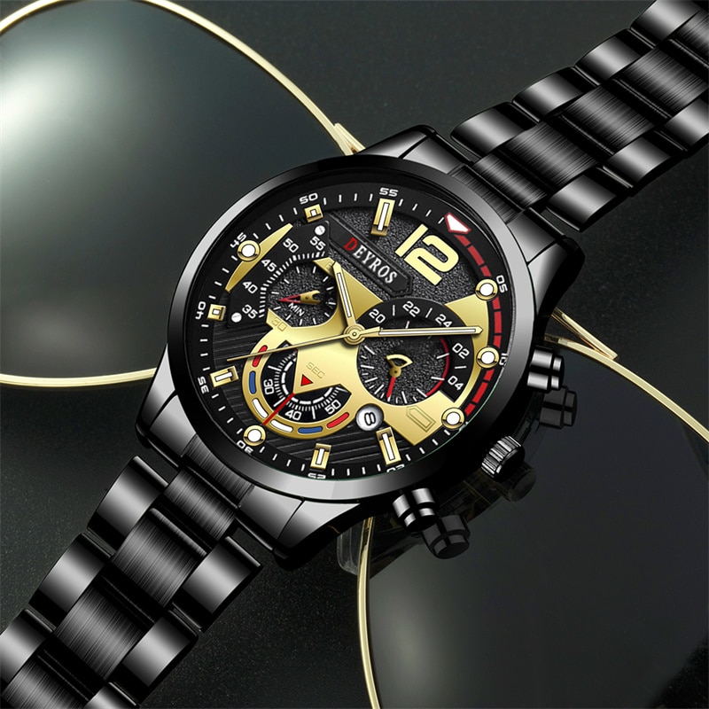 Reloj de pulsera de cuarzo de acero inoxidable, reloj de pulsera de lujo, reloj de hombre, reloj informal de negocios, reloj de hombre